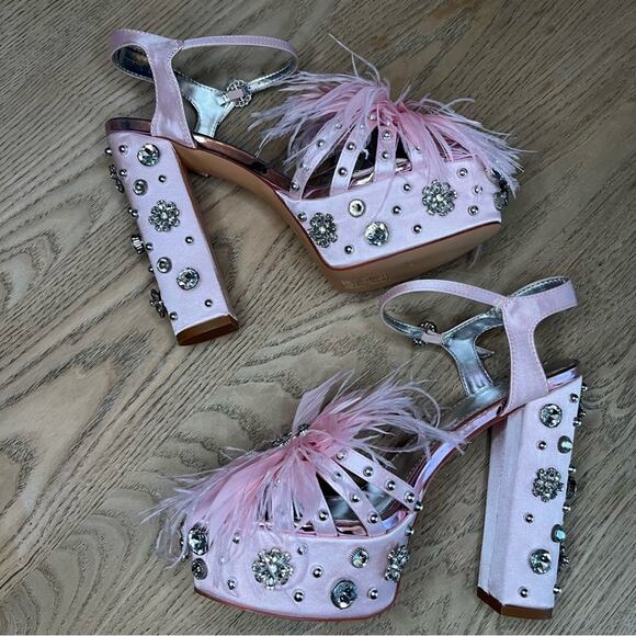 New! AZALEA WANG Kiki Embellished Chunky Platform Sandal Light Pink Women’s 10 - Picture 8 of 12